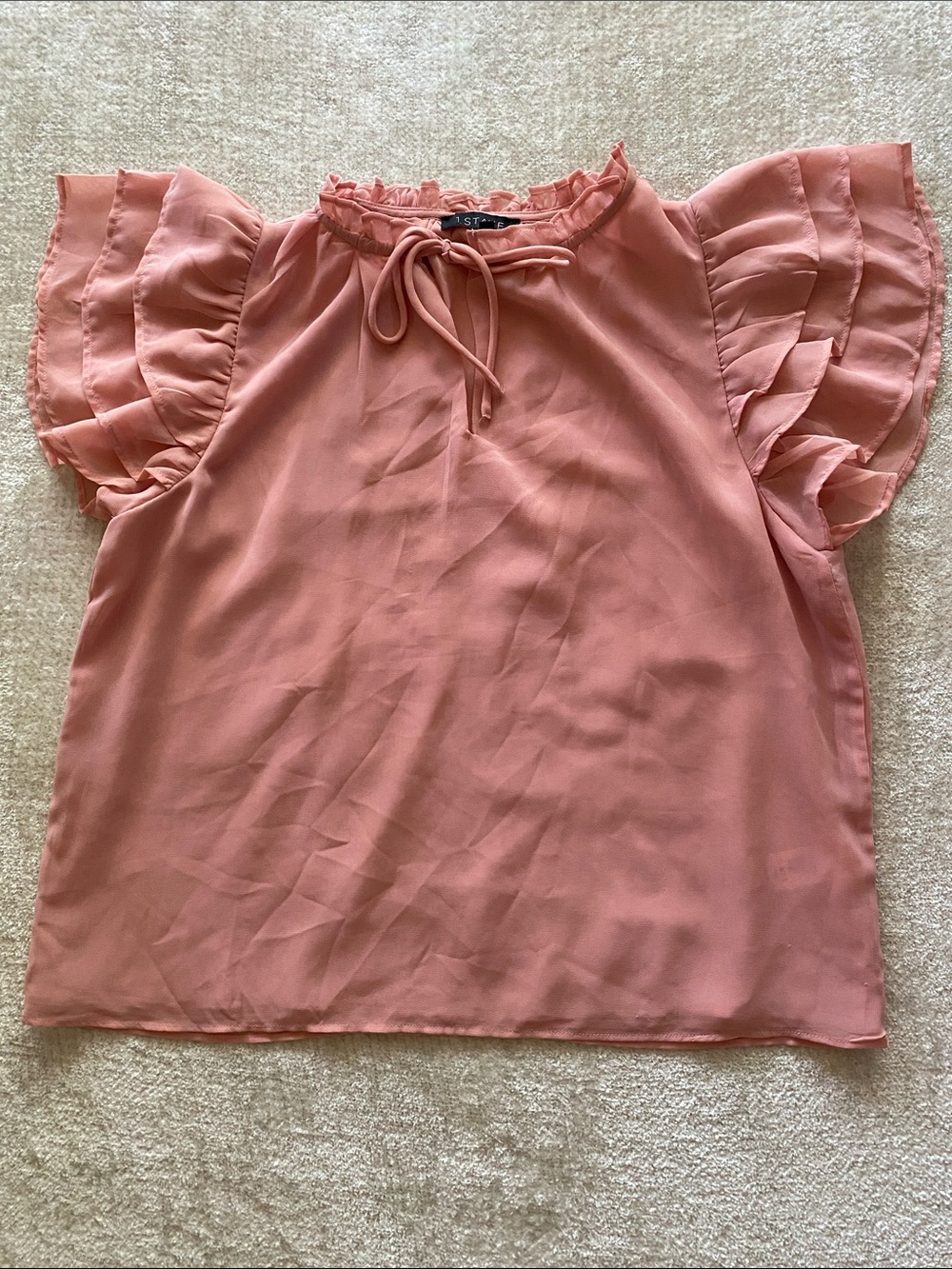 1. State Dusty Rose Ruffle Sleeve Tie-Neck Blouse